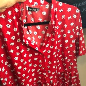 Boohoo red dress with flowers